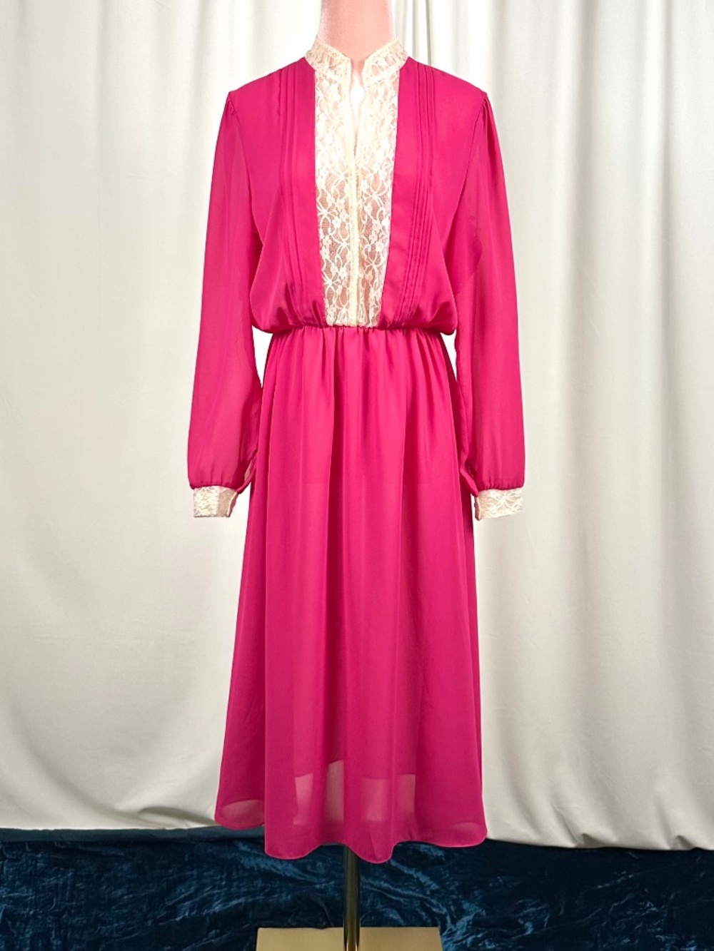 Vintage 70s Pink Prairie Dress Lace Chiffon Romantic Boho Midi